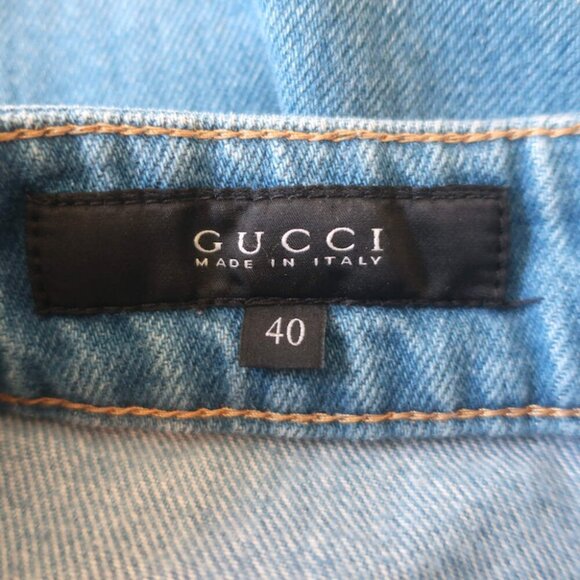 Gucci Cropped Skinny Flare Cuffed Jeans Light Blue Denim Size 40 - Picture 8 of 13